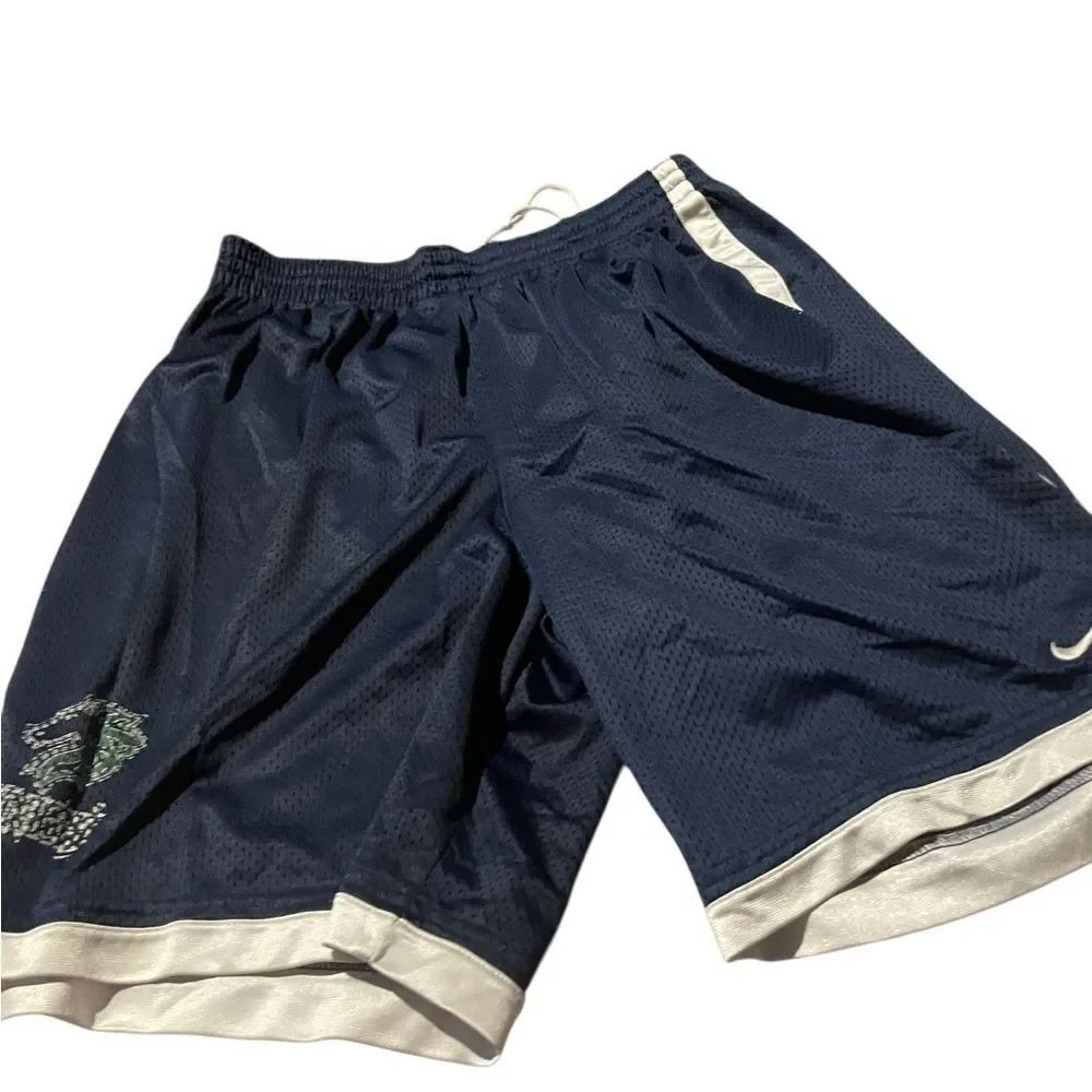 Nike Men's Navy Mesh Athletic Shorts with Silver Accents